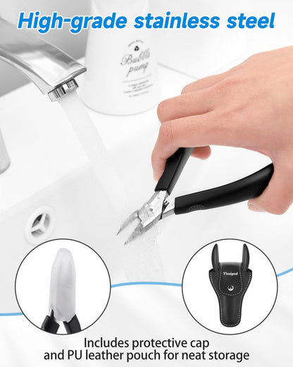Tisojpod Nail Clippers - Stainless Steel Straight Blade for Ingrown & Thick Toenails, Soft Handle Nail Cutter for Men, Women & Seniors (Black) Avelisse