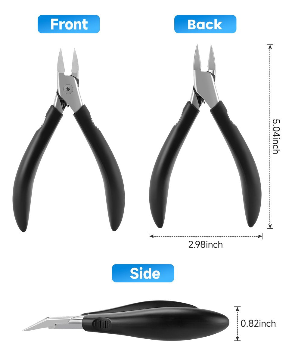 Tisojpod Nail Clippers - Stainless Steel Straight Blade for Ingrown & Thick Toenails, Soft Handle Nail Cutter for Men, Women & Seniors (Black) Avelisse