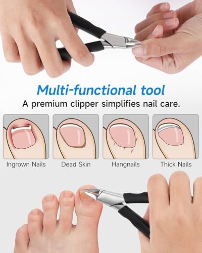 Tisojpod Nail Clippers - Stainless Steel Straight Blade for Ingrown & Thick Toenails, Soft Handle Nail Cutter for Men, Women & Seniors (Black) Avelisse