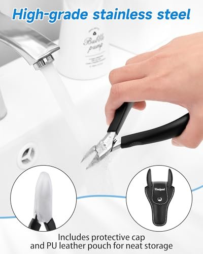 Tisojpod Nail Clippers - Stainless Steel Straight Blade for Ingrown & Thick Toenails, Soft Handle Nail Cutter for Men, Women & Seniors (Black) Avelisse
