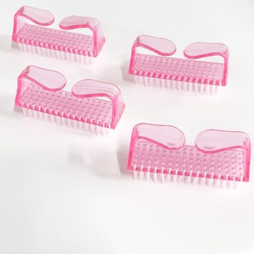 SQULIGT 4-Piece Nail Brushes for Cleaning Fingernails – Ergonomic Handle Grip Nail Scrubber Brush Set, Manicure & Pedicure Tools for Women and Men (Pink) Avelisse