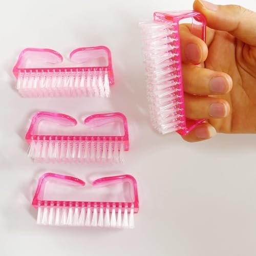 SQULIGT 4-Piece Nail Brushes for Cleaning Fingernails – Ergonomic Handle Grip Nail Scrubber Brush Set, Manicure & Pedicure Tools for Women and Men (Pink) Avelisse