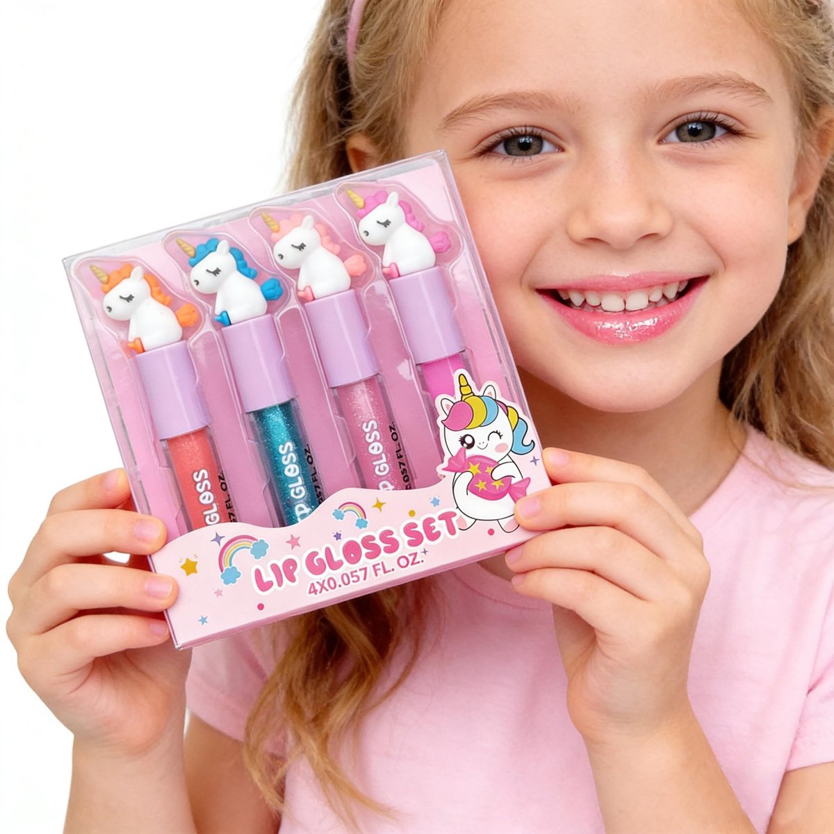 M&U MAKE YOU UP 4pc Unicorn Lip Gloss Stick for Girls - Party Favors Glossy Lip Set with Magic Topper, Non Toxic (4 Pack) - görsel 9