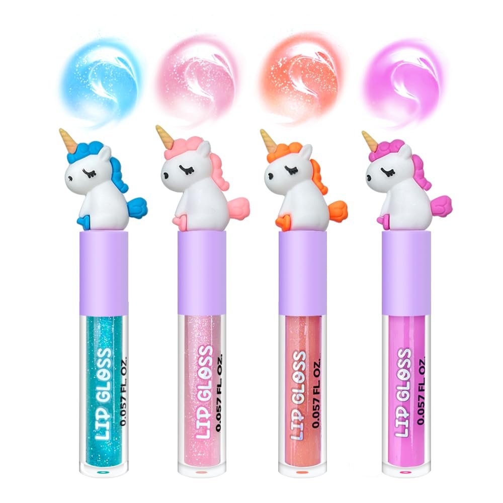M&U MAKE YOU UP 4pc Unicorn Lip Gloss Stick for Girls - Party Favors Glossy Lip Set with Magic Topper, Non Toxic (4 Pack) - görsel 11