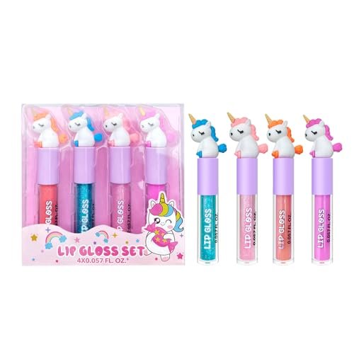 M&U MAKE YOU UP 4pc Unicorn Lip Gloss Stick for Girls - Party Favors Glossy Lip Set with Magic Topper, Non Toxic (4 Pack) - görsel 2