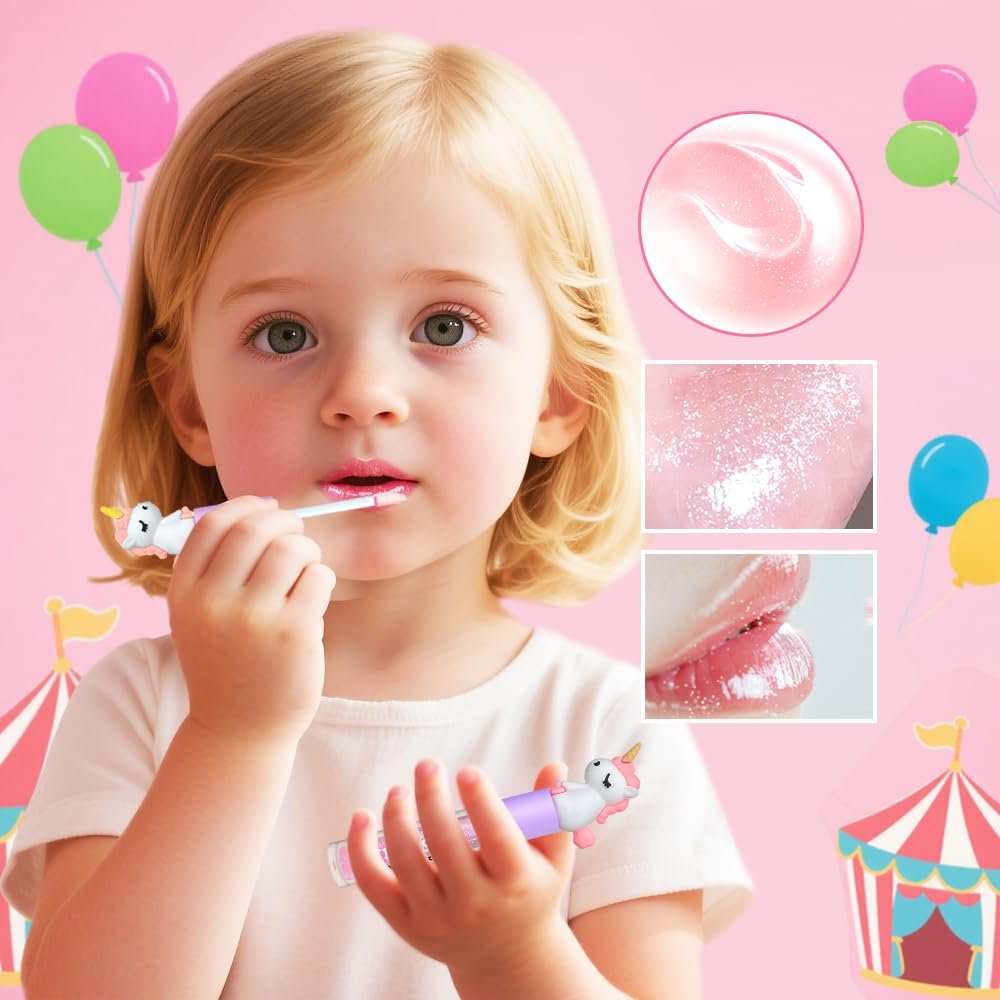 M&U MAKE YOU UP 4pc Unicorn Lip Gloss Stick for Girls - Party Favors Glossy Lip Set with Magic Topper, Non Toxic (4 Pack) - görsel 7