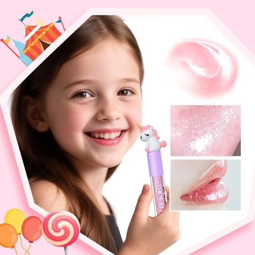 M&U MAKE YOU UP 4pc Unicorn Lip Gloss Stick for Girls - Party Favors Glossy Lip Set with Magic Topper, Non Toxic (4 Pack) - görsel 4