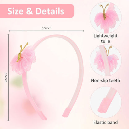 WHAVEL 4Pack Glitter Butterfly Headbands for Girls - Non-Slip Cute Hair Accessories