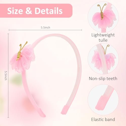 WHAVEL 4Pack Glitter Butterfly Headbands for Girls - Non-Slip Cute Hair Accessories - görsel 9