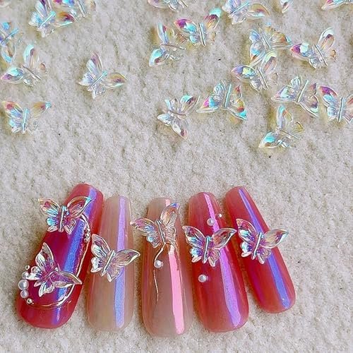 50 Pcs 3D Butterfly Nail Charms - Aurora Effect Resin Nail Art Decorations, Cute Kawaii Nail Accessories for Acrylic Nails DIY, Manicure Supplies for Women Girls - görsel 4