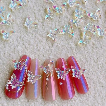 50 Pcs 3D Butterfly Nail Charms - Aurora Effect Resin Nail Art Decorations, Cute Kawaii Nail Accessories for Acrylic Nails DIY, Manicure Supplies for Women Girls
