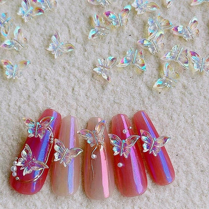 50 Pcs 3D Butterfly Nail Charms - Aurora Effect Resin Nail Art Decorations, Cute Kawaii Nail Accessories for Acrylic Nails DIY, Manicure Supplies for Women Girls