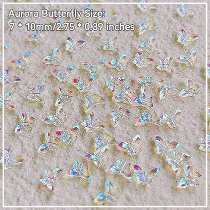 50 Pcs 3D Butterfly Nail Charms - Aurora Effect Resin Nail Art Decorations, Cute Kawaii Nail Accessories for Acrylic Nails DIY, Manicure Supplies for Women Girls