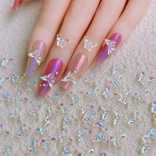 50 Pcs 3D Butterfly Nail Charms - Aurora Effect Resin Nail Art Decorations, Cute Kawaii Nail Accessories for Acrylic Nails DIY, Manicure Supplies for Women Girls - görsel 6