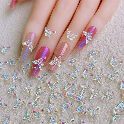 50 Pcs 3D Butterfly Nail Charms - Aurora Effect Resin Nail Art Decorations, Cute Kawaii Nail Accessories for Acrylic Nails DIY, Manicure Supplies for Women Girls