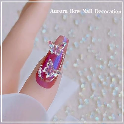 50 Pcs 3D Butterfly Nail Charms - Aurora Effect Resin Nail Art Decorations, Cute Kawaii Nail Accessories for Acrylic Nails DIY, Manicure Supplies for Women Girls