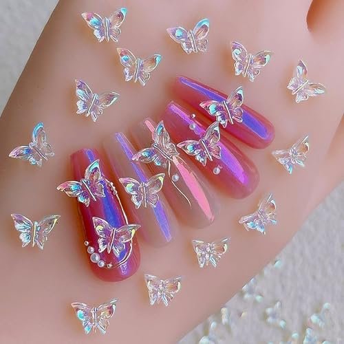50 Pcs 3D Butterfly Nail Charms - Aurora Effect Resin Nail Art Decorations, Cute Kawaii Nail Accessories for Acrylic Nails DIY, Manicure Supplies for Women Girls - görsel 2
