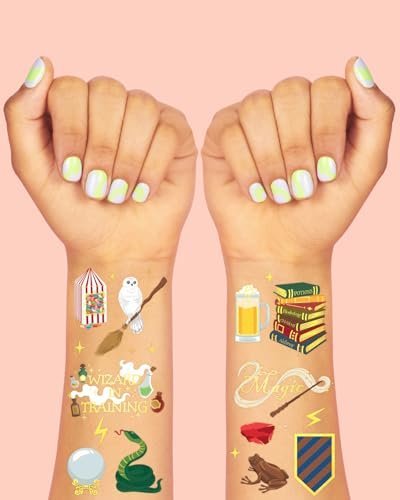 xo, Fetti Wizard Party Temporary Tattoos - 60 Gold Foil Styles | Magical Birthday Decorations, Magic Baby Shower Supplies, Wizardry Theme Favor, Kids Party Accessory - görsel 5