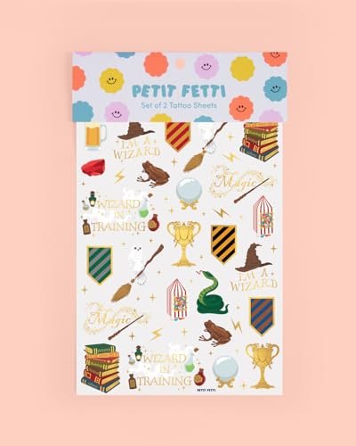xo, Fetti Wizard Party Temporary Tattoos - 60 Gold Foil Styles | Magical Birthday Decorations, Magic Baby Shower Supplies, Wizardry Theme Favor, Kids Party Accessory - görsel 11