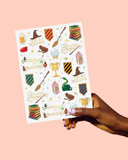xo, Fetti Wizard Party Temporary Tattoos - 60 Gold Foil Styles | Magical Birthday Decorations, Magic Baby Shower Supplies, Wizardry Theme Favor, Kids Party Accessory
