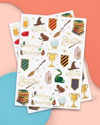 xo, Fetti Wizard Party Temporary Tattoos - 60 Gold Foil Styles | Magical Birthday Decorations, Magic Baby Shower Supplies, Wizardry Theme Favor, Kids Party Accessory