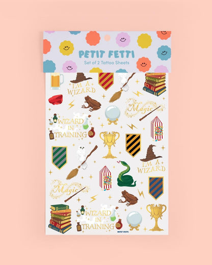 xo, Fetti Wizard Party Temporary Tattoos - 60 Gold Foil Styles | Magical Birthday Decorations, Magic Baby Shower Supplies, Wizardry Theme Favor, Kids Party Accessory
