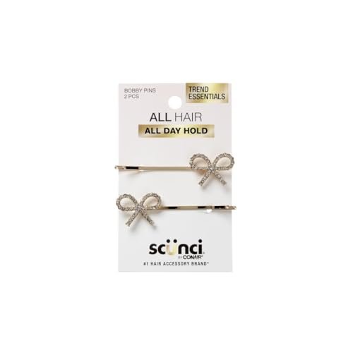 Scunci Trend Essentials Bobby Pins, 2-Pack, Gold with Rhinestone Bow Design, All-Day Hold, Fashion Hair Accessory for All Hair Types - görsel 2