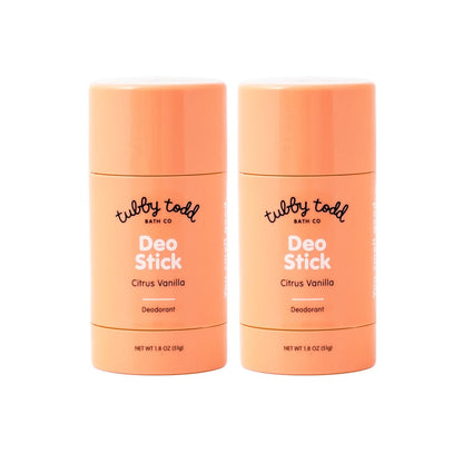 TUBBY TODD Deo Stick - Kids Deodorant - Aluminum-Free, Baking Soda-Free, Citrus Vanilla Deodorant for Sensitive Skin - Odor Protection with Tapioca Starch & Magnesium - Safe for Kids & Tweens - 2 Pack Avelisse