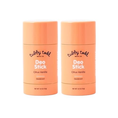 TUBBY TODD Deo Stick - Kids Deodorant - Aluminum-Free, Baking Soda-Free, Citrus Vanilla Deodorant for Sensitive Skin - Odor Protection with Tapioca Starch & Magnesium - Safe for Kids & Tweens - 2 Pack Avelisse