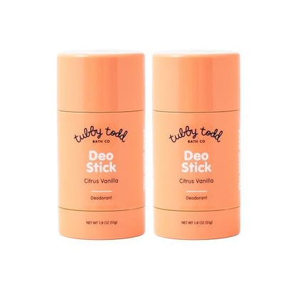 TUBBY TODD Deo Stick - Kids Deodorant - Aluminum-Free, Baking Soda-Free, Citrus Vanilla Deodorant for Sensitive Skin - Odor Protection with Tapioca Starch & Magnesium - Safe for Kids & Tweens - 2 Pack Avelisse
