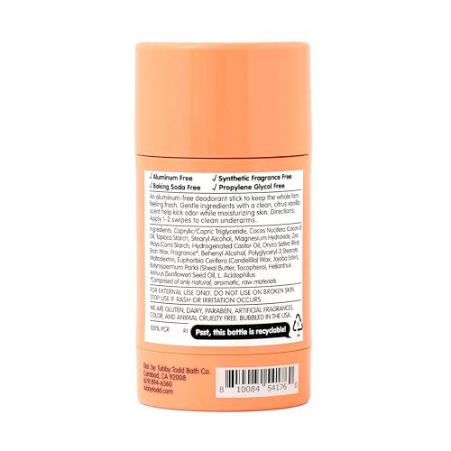 TUBBY TODD Deo Stick - Kids Deodorant - Aluminum-Free, Baking Soda-Free, Citrus Vanilla Deodorant for Sensitive Skin - Odor Protection with Tapioca Starch & Magnesium - Safe for Kids & Tweens - 2 Pack Avelisse