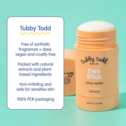 TUBBY TODD Deo Stick - Kids Deodorant - Aluminum-Free, Baking Soda-Free, Citrus Vanilla Deodorant for Sensitive Skin - Odor Protection with Tapioca Starch & Magnesium - Safe for Kids & Tweens - 2 Pack Avelisse