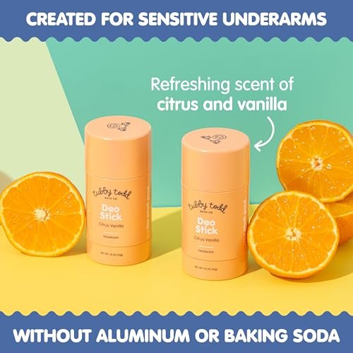 TUBBY TODD Deo Stick - Kids Deodorant - Aluminum-Free, Baking Soda-Free, Citrus Vanilla Deodorant for Sensitive Skin - Odor Protection with Tapioca Starch & Magnesium - Safe for Kids & Tweens - 2 Pack Avelisse