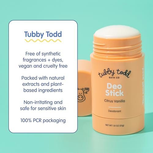 TUBBY TODD Deo Stick - Kids Deodorant - Aluminum-Free, Baking Soda-Free, Citrus Vanilla Deodorant for Sensitive Skin - Odor Protection with Tapioca Starch & Magnesium - Safe for Kids & Tweens - 2 Pack Avelisse