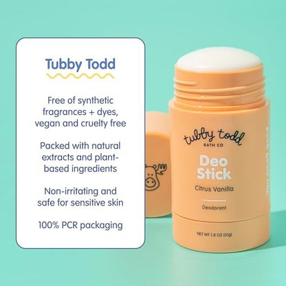 TUBBY TODD Deo Stick - Kids Deodorant - Aluminum-Free, Baking Soda-Free, Citrus Vanilla Deodorant for Sensitive Skin - Odor Protection with Tapioca Starch & Magnesium - Safe for Kids & Tweens - 2 Pack Avelisse