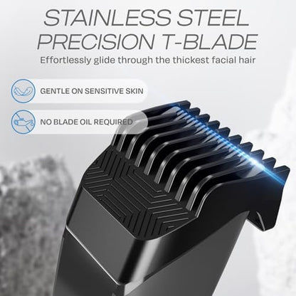 HUMMINGBIRD MK14 BeardMaster – Precision Beard Trimmer with Adjustable 20 Length Settings, Stainless Steel T-Blade, Cordless USB-C, Waterproof, LED Display, Travel Case Avelisse