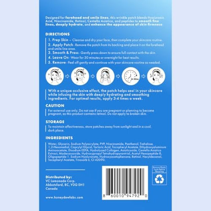 Honeydew Labs Wrinkle Patches for Forehead and Smile Lines – 18 PCS Anti-Wrinkle Face Tape with Hyaluronic Acid, Collagen & Peptides for Overnight Smoothing, Firming & Moisturizing Avelisse