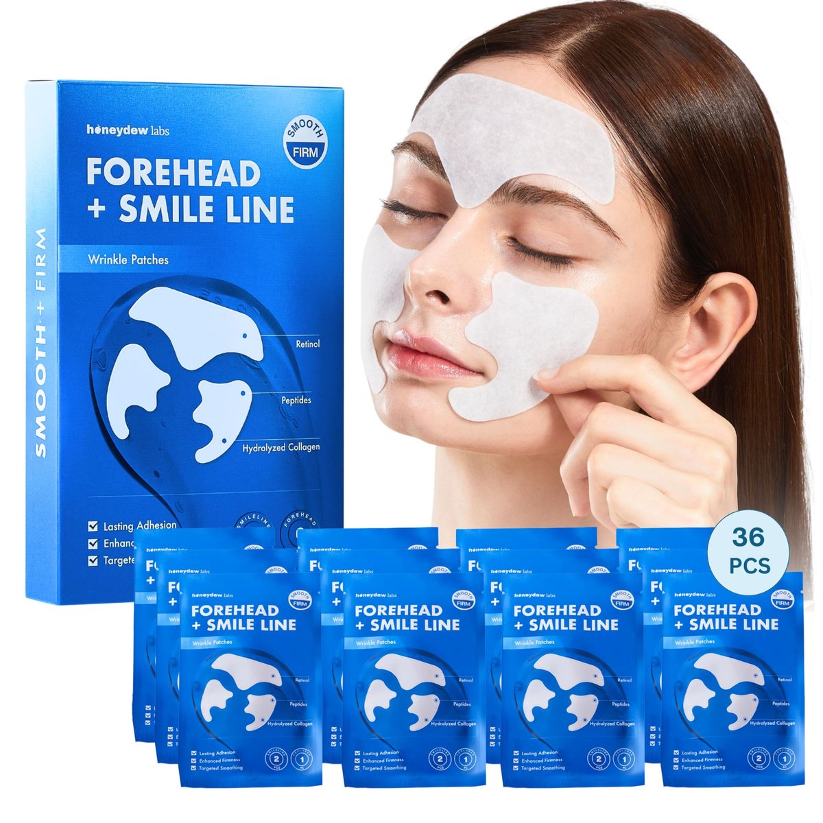 Honeydew Labs Wrinkle Patches for Forehead and Smile Lines – 36 PCS Anti Wrinkle Patches with Hyaluronic Acid, Collagen & Peptides – Overnight Face Tape for Smoothing, Firming & Moisturizing Avelisse
