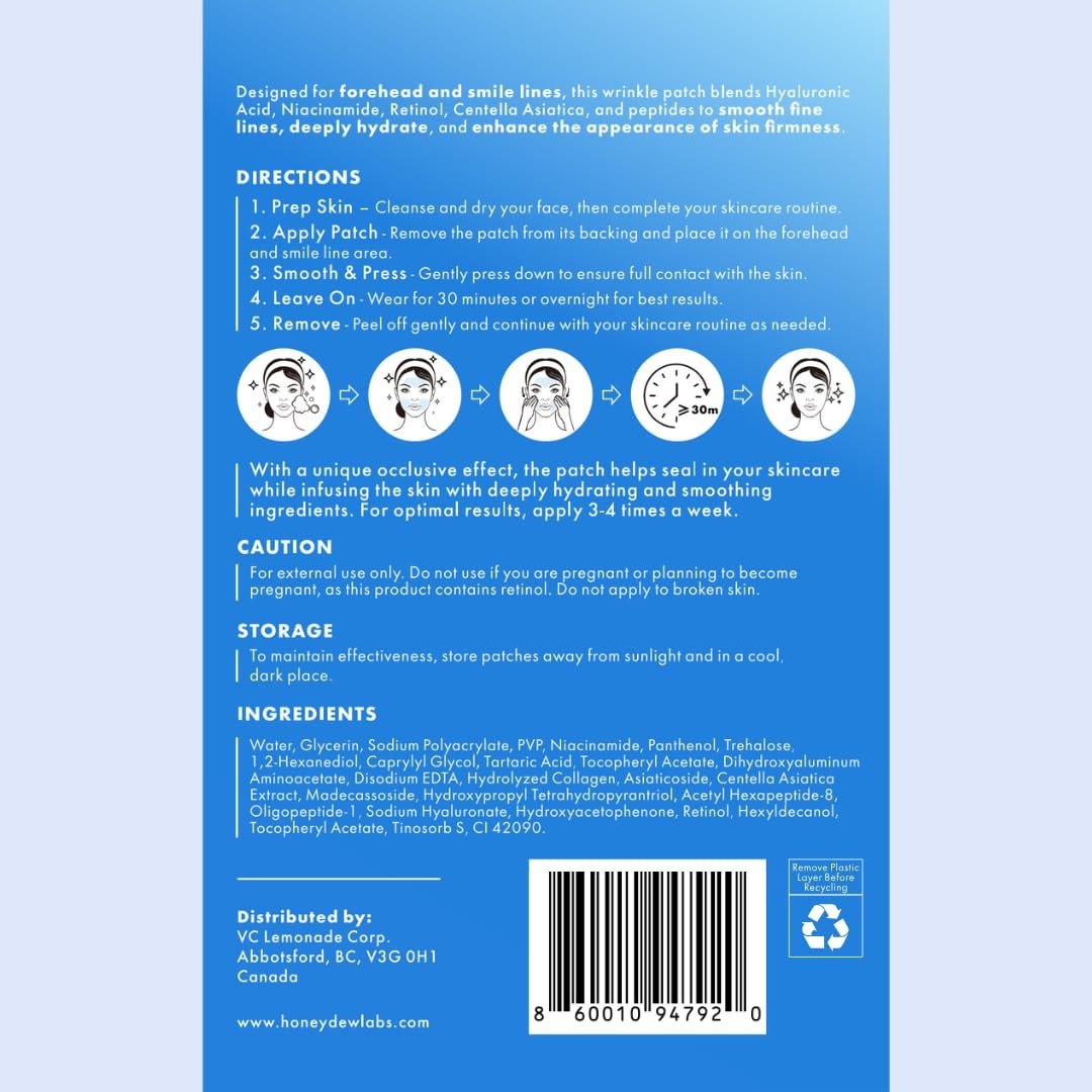 Honeydew Labs Wrinkle Patches for Forehead and Smile Lines – 36 PCS Anti Wrinkle Patches with Hyaluronic Acid, Collagen & Peptides – Overnight Face Tape for Smoothing, Firming & Moisturizing Avelisse