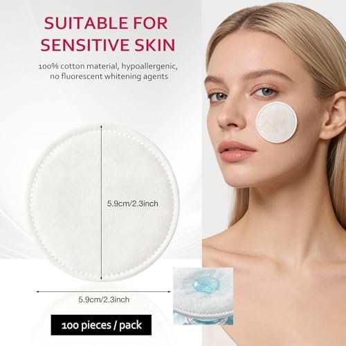 600 PCS Cotton Rounds – 100 Count (Pack of 6) – Soft, Absorbent, 100% Pure Cotton Face Pads for Makeup Removal, Skincare, and Gentle Facial Cleansing – Lint Free Stitched Pads - görsel 14
