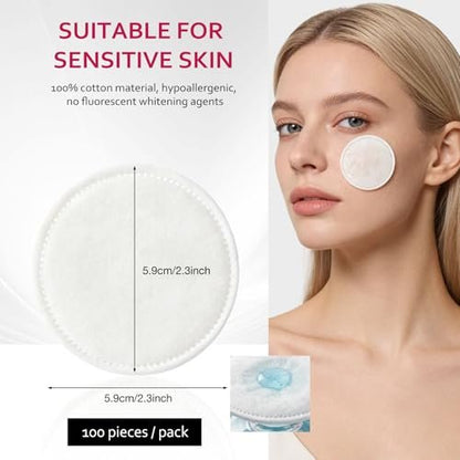 600 PCS Cotton Rounds – 100 Count (Pack of 6) – Soft, Absorbent, 100% Pure Cotton Face Pads for Makeup Removal, Skincare, and Gentle Facial Cleansing – Lint Free Stitched Pads