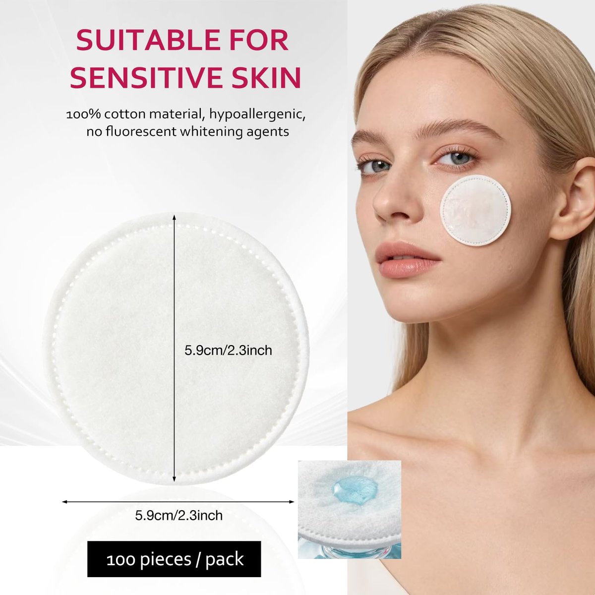 600 PCS Cotton Rounds – 100 Count (Pack of 6) – Soft, Absorbent, 100% Pure Cotton Face Pads for Makeup Removal, Skincare, and Gentle Facial Cleansing – Lint Free Stitched Pads - görsel 13