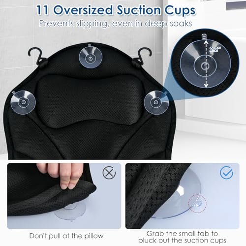 Atsuwell Full Body Bath Pillow for Bathtub, Ergonomic Bathtub Cushion for Neck, Waist, Hip Support, Luxury 3D Mesh Shower Pillow with Non-Slip Suction Cups & Dual Hooks, Pressure Relief, 51'' x 17'' Avelisse