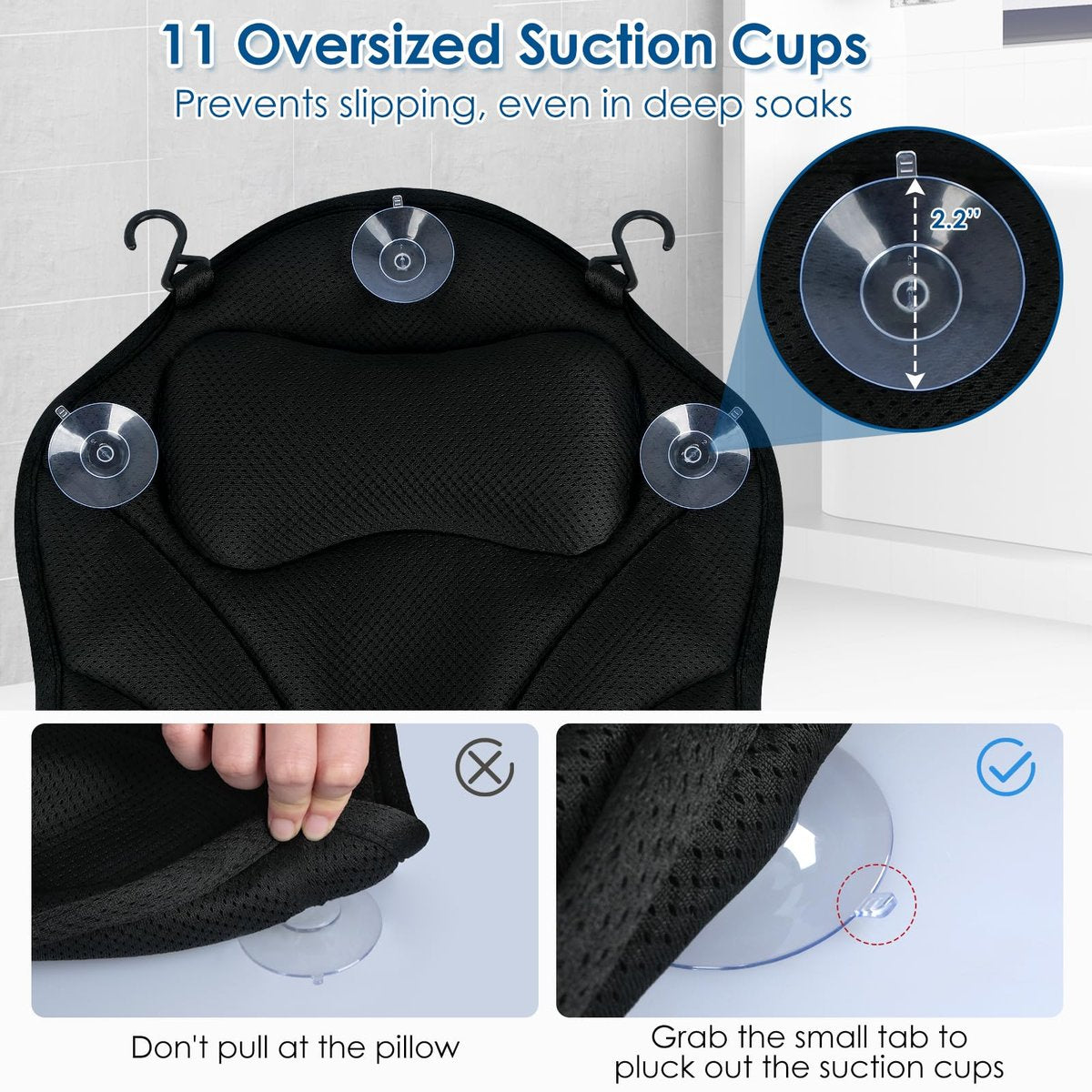 Atsuwell Full Body Bath Pillow for Bathtub, Ergonomic Bathtub Cushion for Neck, Waist, Hip Support, Luxury 3D Mesh Shower Pillow with Non-Slip Suction Cups & Dual Hooks, Pressure Relief, 51'' x 17'' Avelisse