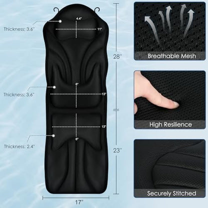 Atsuwell Full Body Bath Pillow for Bathtub, Ergonomic Bathtub Cushion for Neck, Waist, Hip Support, Luxury 3D Mesh Shower Pillow with Non-Slip Suction Cups & Dual Hooks, Pressure Relief, 51'' x 17'' Avelisse