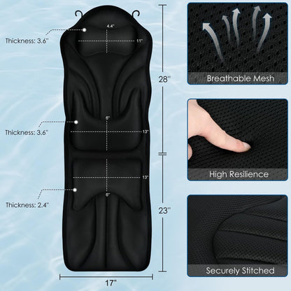 Atsuwell Full Body Bath Pillow for Bathtub, Ergonomic Bathtub Cushion for Neck, Waist, Hip Support, Luxury 3D Mesh Shower Pillow with Non-Slip Suction Cups & Dual Hooks, Pressure Relief, 51'' x 17'' Avelisse