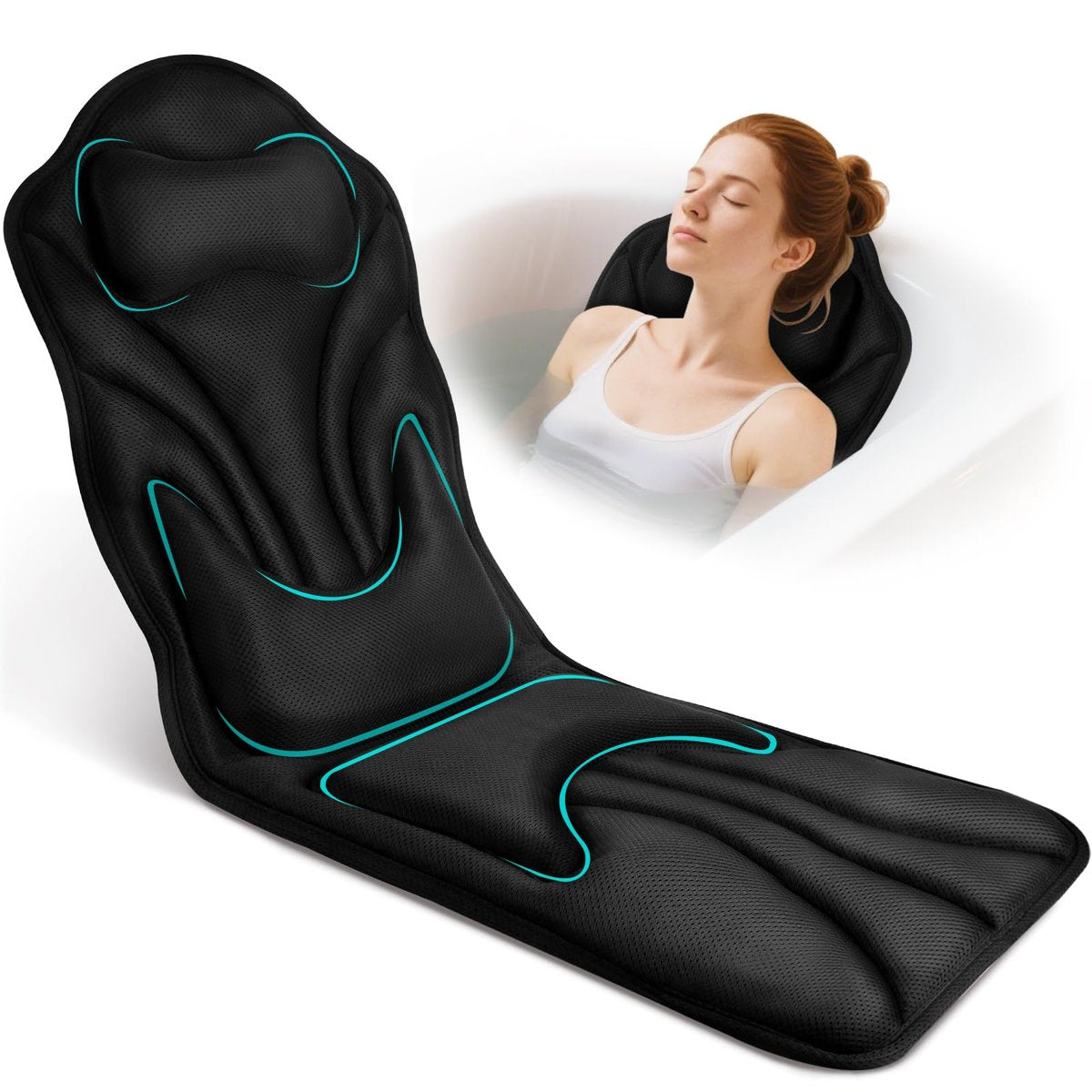 Atsuwell Full Body Bath Pillow for Bathtub, Ergonomic Bathtub Cushion for Neck, Waist, Hip Support, Luxury 3D Mesh Shower Pillow with Non-Slip Suction Cups & Dual Hooks, Pressure Relief, 51'' x 17'' Avelisse