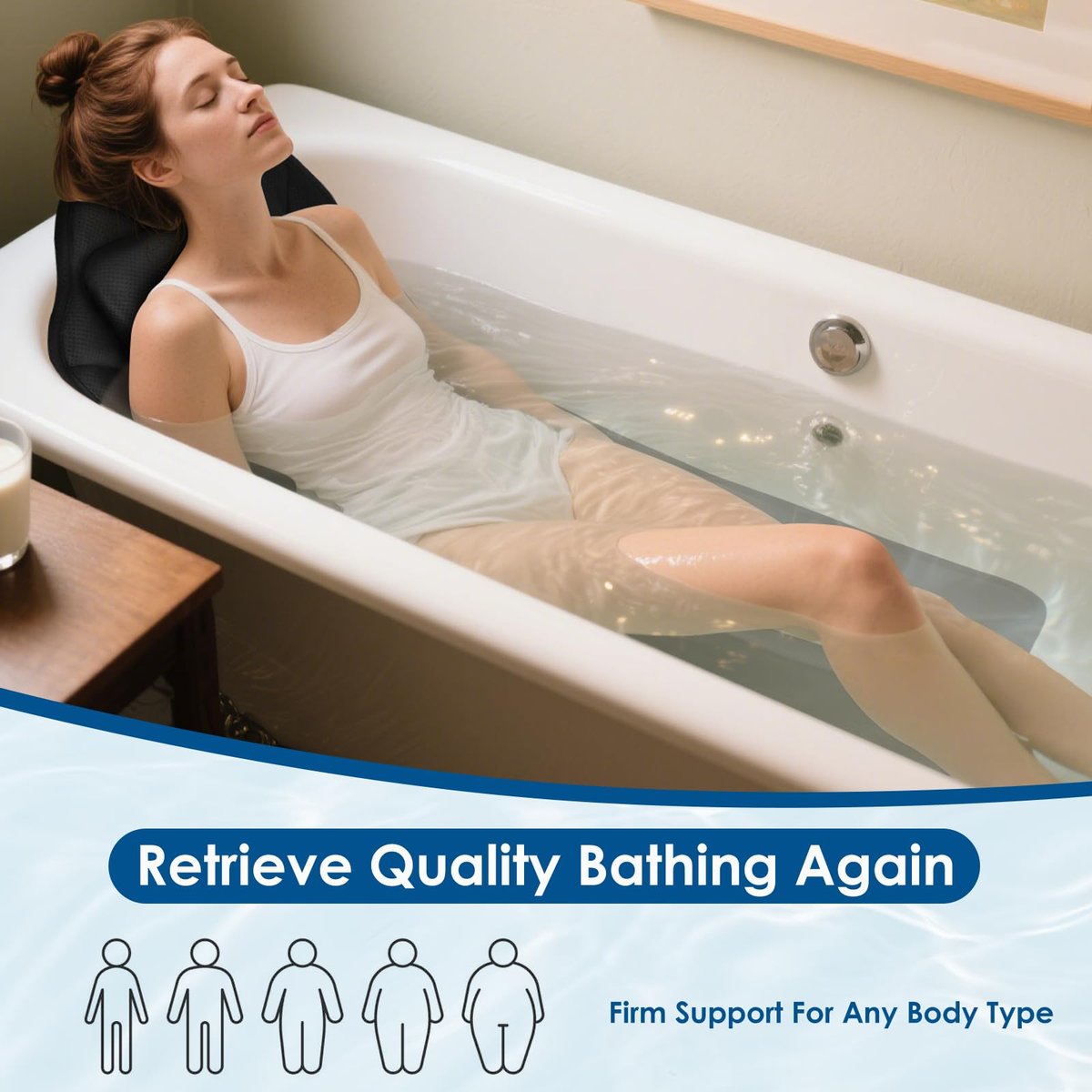 Atsuwell Full Body Bath Pillow for Bathtub, Ergonomic Bathtub Cushion for Neck, Waist, Hip Support, Luxury 3D Mesh Shower Pillow with Non-Slip Suction Cups & Dual Hooks, Pressure Relief, 51'' x 17'' Avelisse