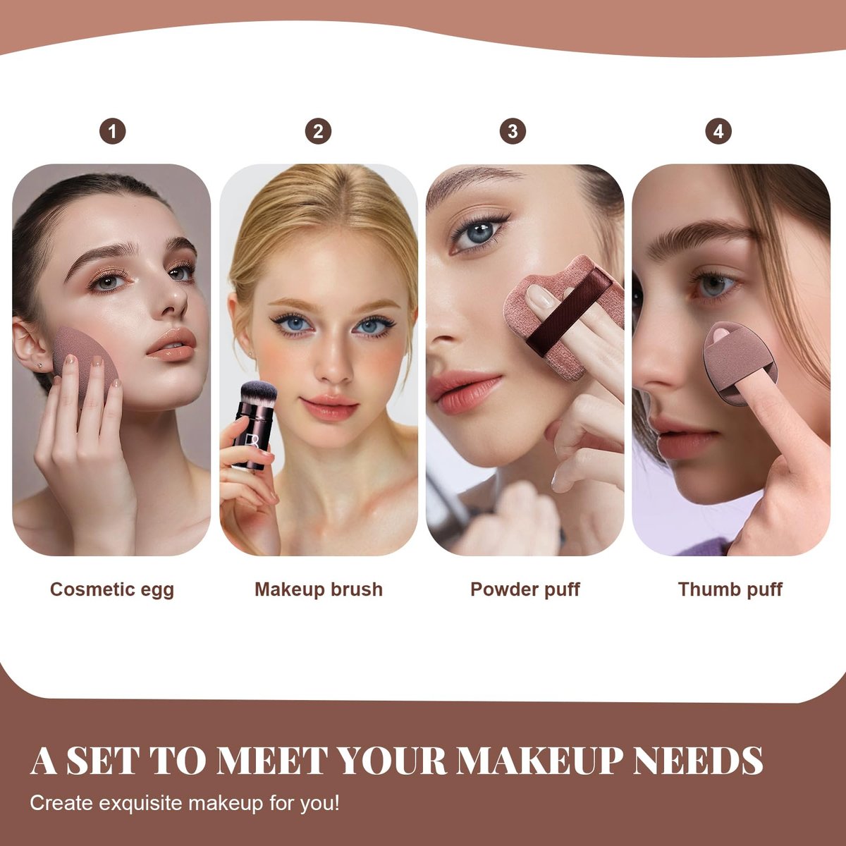 BS-MALL Kabuki Brush Makeup Sponge Set 8 Pcs: Foundation Powder Brush & Powder Puff Essentials for Flawless Makeup Application - görsel 9