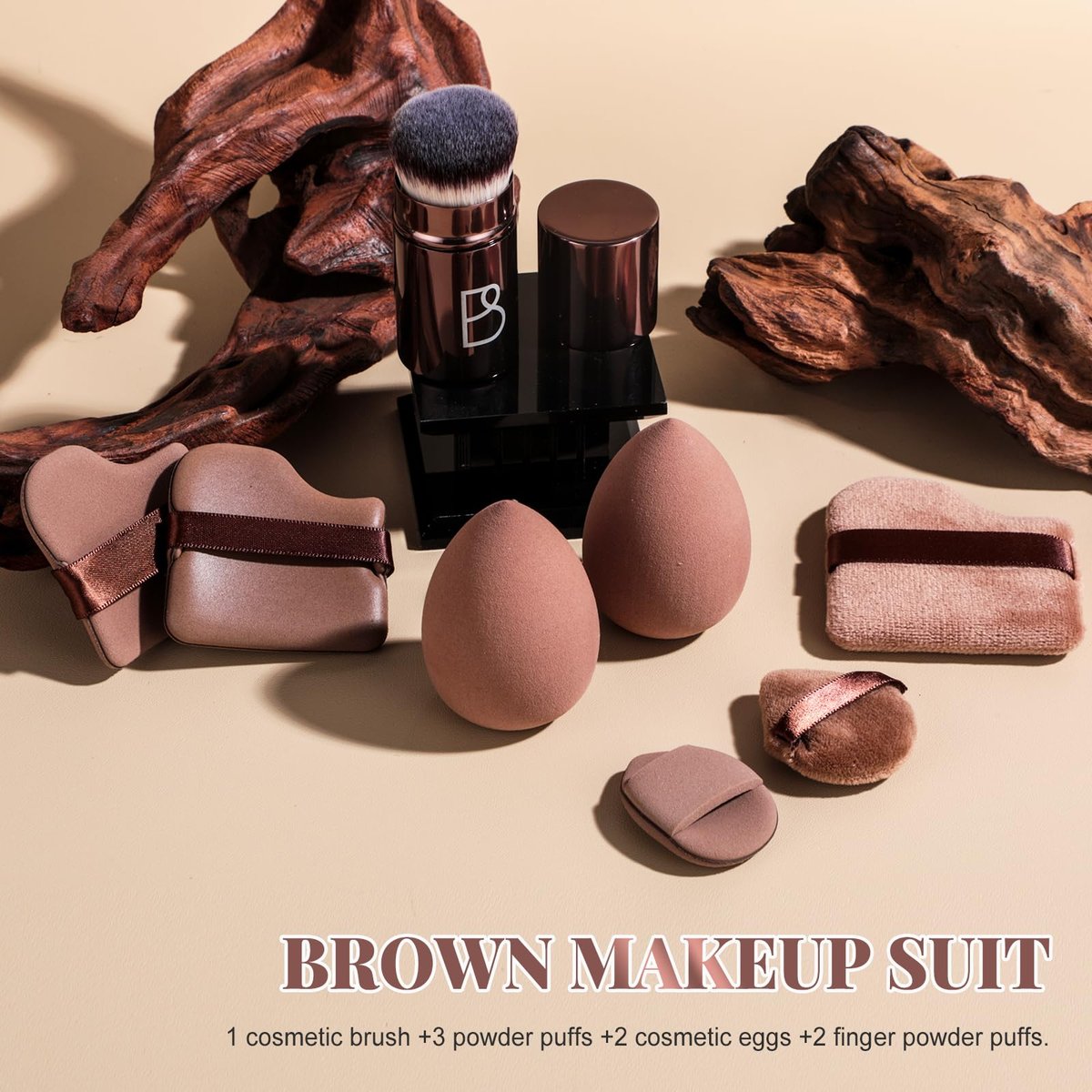 BS-MALL Kabuki Brush Makeup Sponge Set 8 Pcs: Foundation Powder Brush & Powder Puff Essentials for Flawless Makeup Application - görsel 7